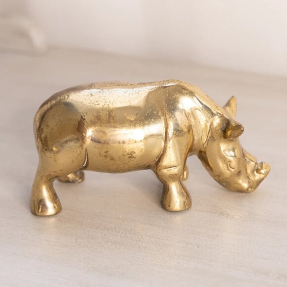 Small/Medium Brass Rhino Rhinoceros Figurine - Picture 2 of 3